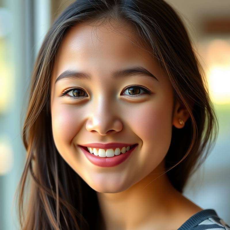 Portrait of Anna, a smiling young woman.