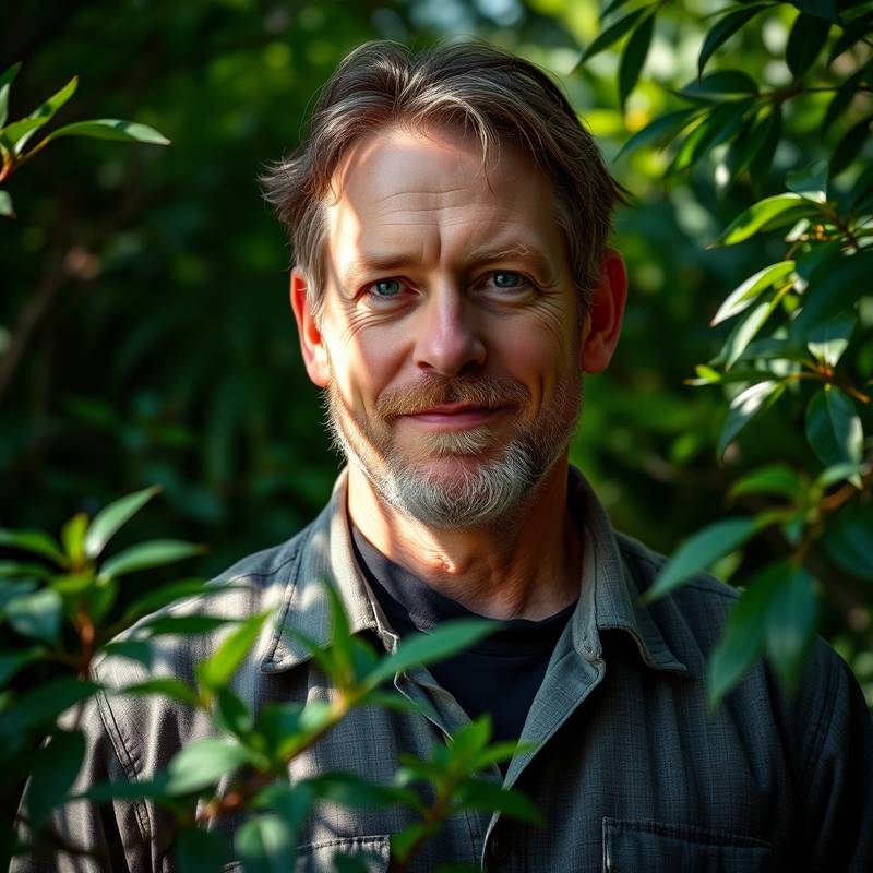 Portrait of Michael Davis, a Wildlife Photography Instructor, in his element surrounded by nature.